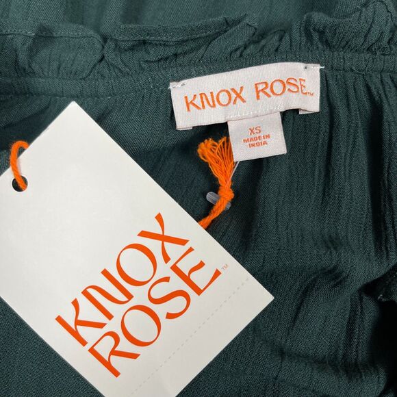 Knox Rose Women's Dress XS Green Tie Neck Tiered 3/4 Sleeve Boho Knee Length - Picture 10 of 11